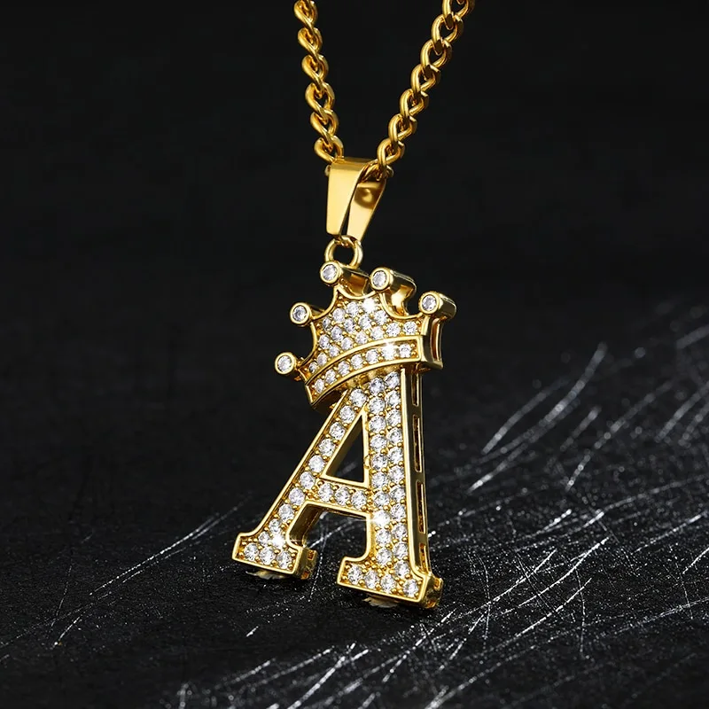 A-Z Crown Alphabet Pendant Necklace