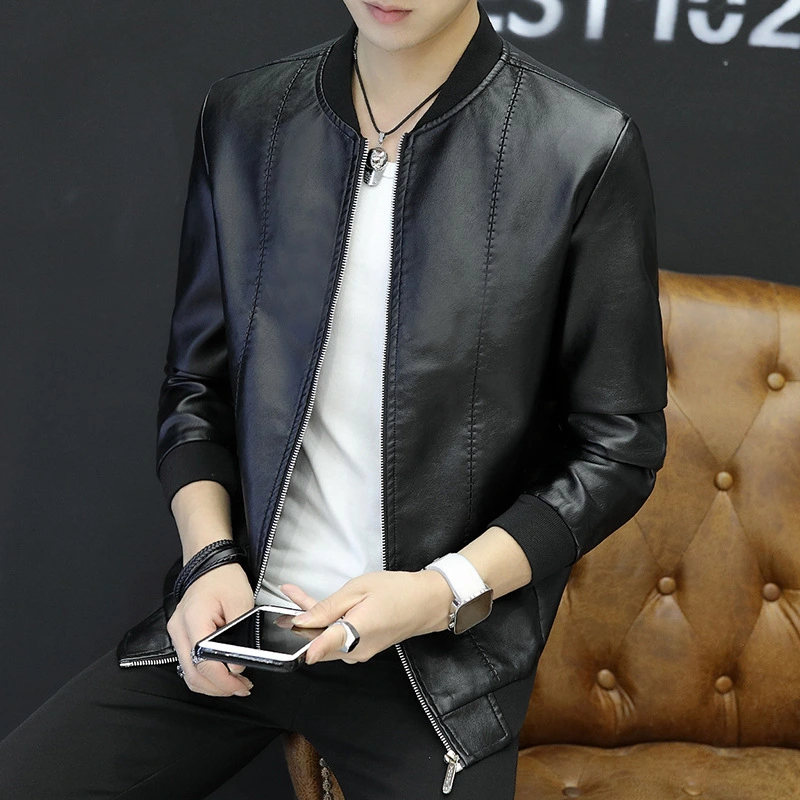 New fall men's leather jacket slim fashion coat all-match Korean youth men's casual jacket