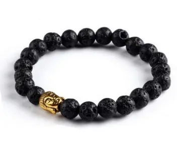 AliExpress explosions Europe and the United States fashion lava rock natural stone Buddha head Golden Buddha men and women bracelet wholesale