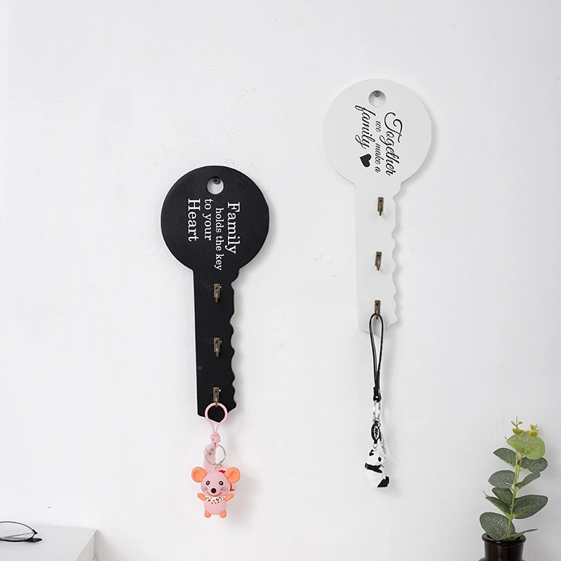 Retro Wood Key Holder Wall Key Shape Hook Storage Rack