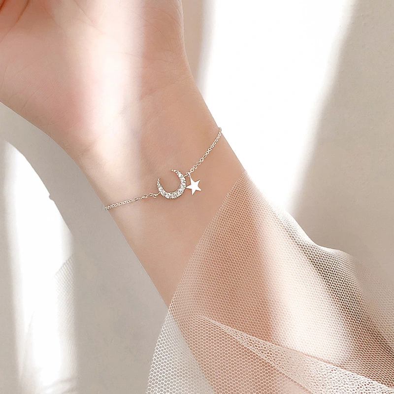 Sterling Silver Sparkling Moon Girlfriend Bracelet