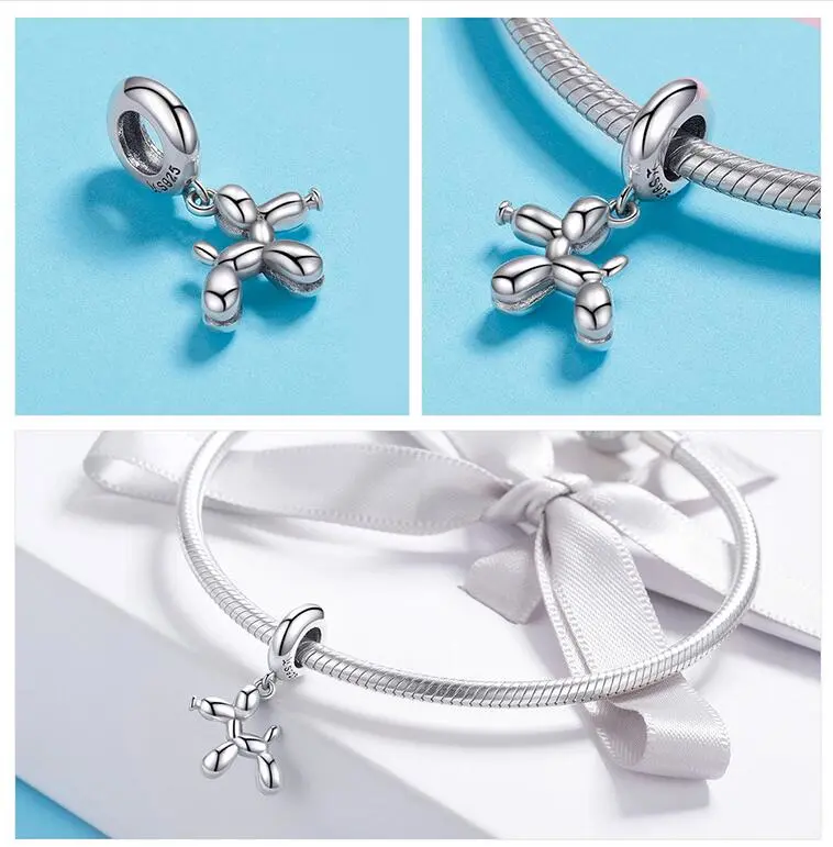 Cute balloon dog s925 sterling silver pendant ladies beaded bracelet necklace jewelry