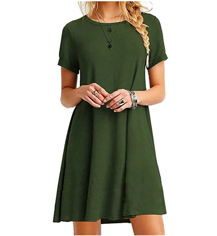Short sleeve large size solid color dress