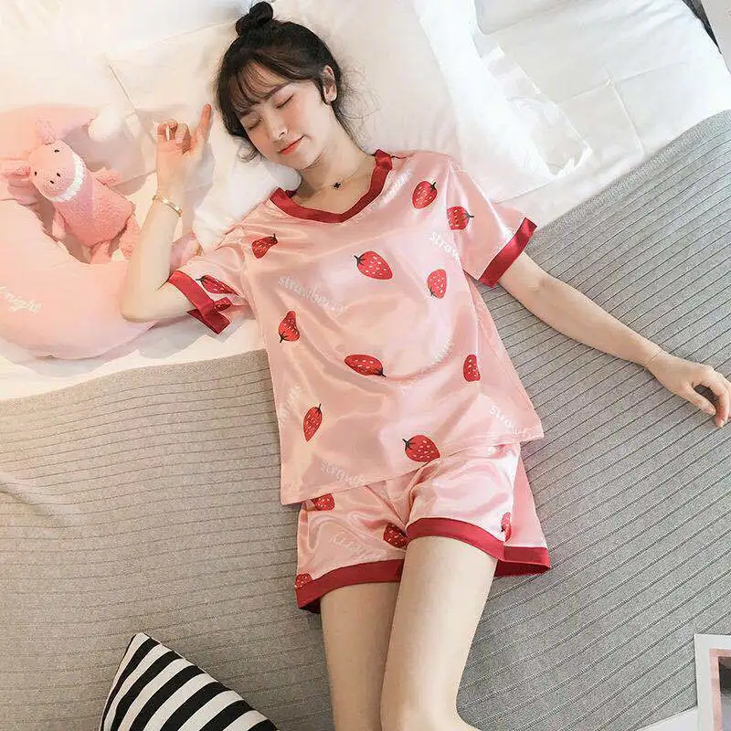 Ice Silk Pyjamas Short Sleeve Suit For Women