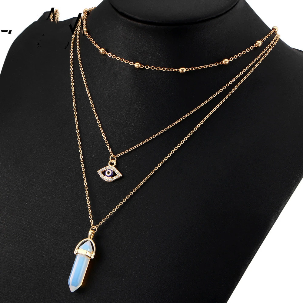 Diamond Eye Pendant Triple Chain