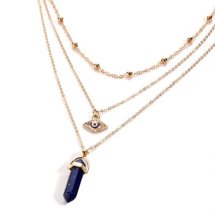 Diamond Eye Pendant Triple Chain