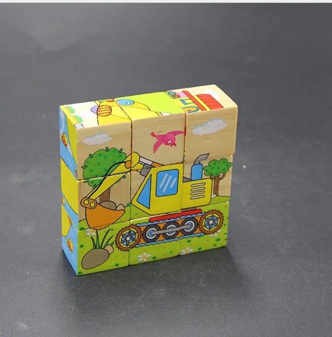 Children's cognitive six-sided drawing blocks puzzle children's six-sided building blocks toys wooden toys