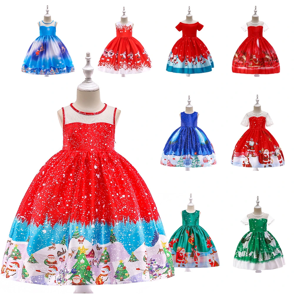 Girls print dress princess dress