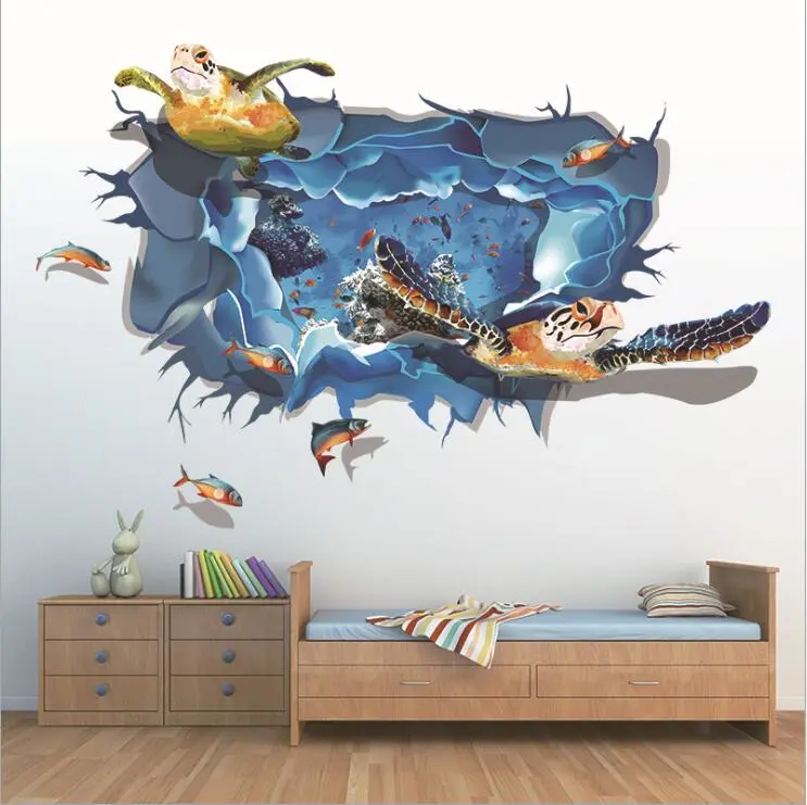 3D sea turtle group theme PVC wall sticker