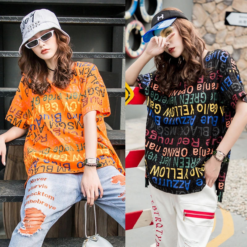 Letter print contrast short sleeves