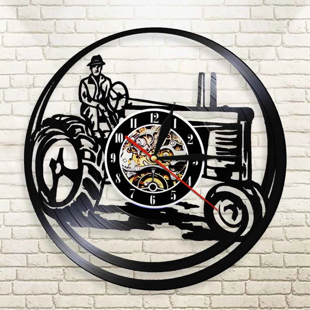 Creative old tractor harvester vinyl record wall clock