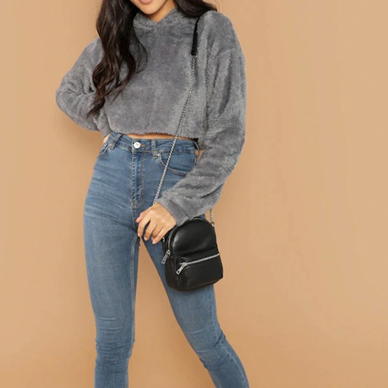 Plush long sleeve short sweater