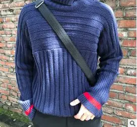 Turtleneck Loose Red Striped Sleeved Sweater
