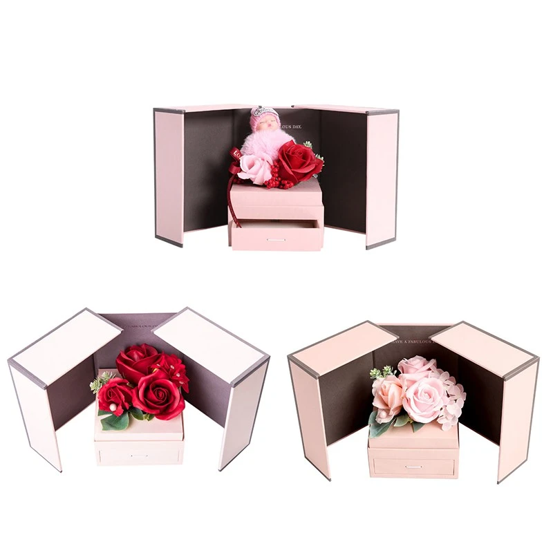 Jewelry Box Artificial Rose Flower Scented Soap Necklace Holder Festival Gift for Girls Romantic Wedding Flowers