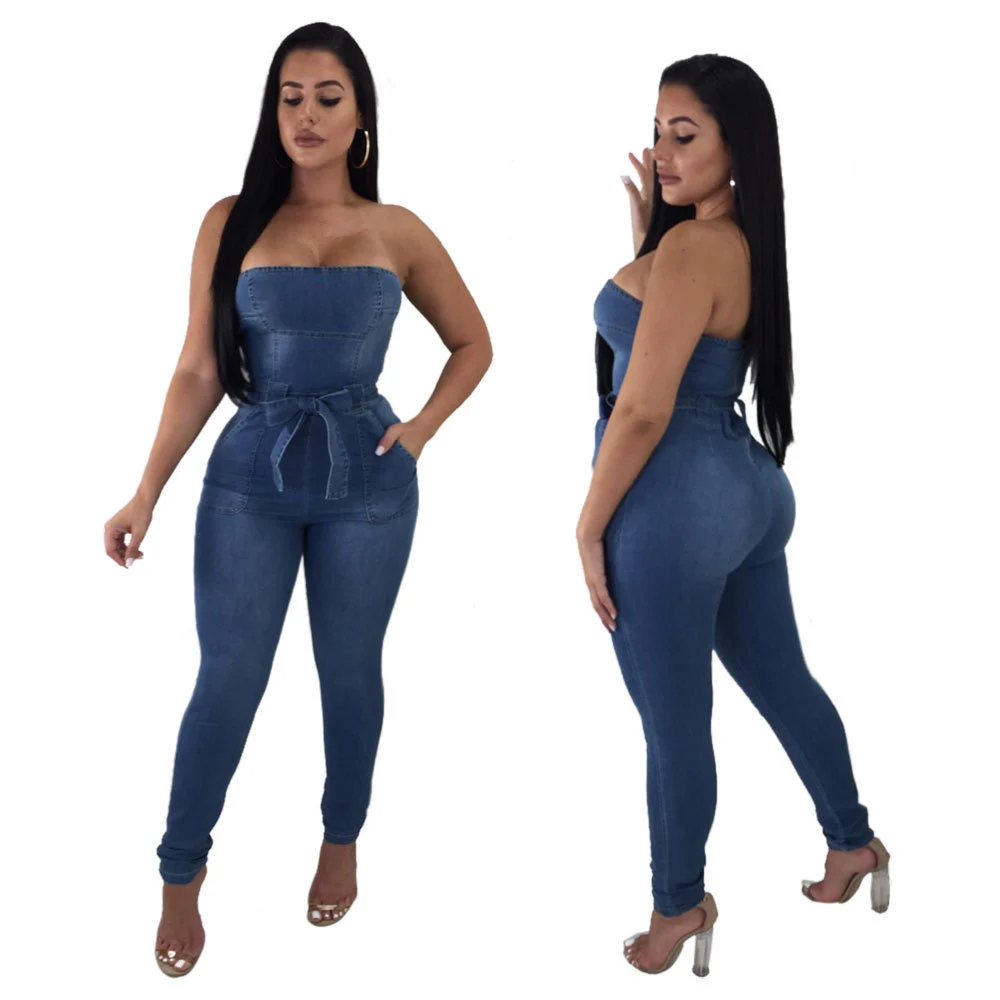Strapless zipper jumpsuit