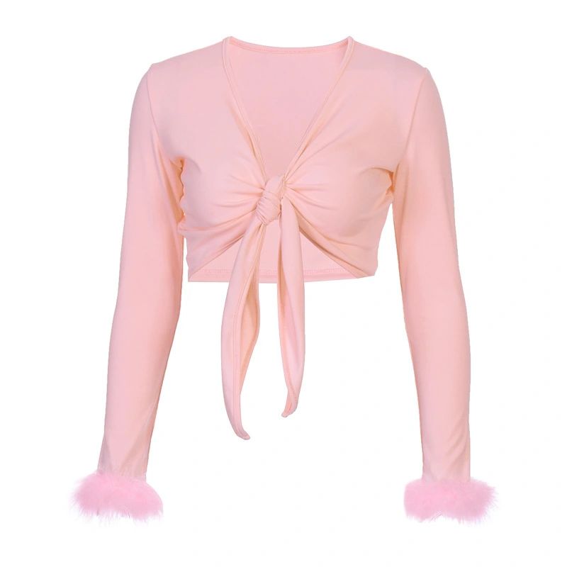 Autumn long-sleeved T-shirt with umbilical cord hair