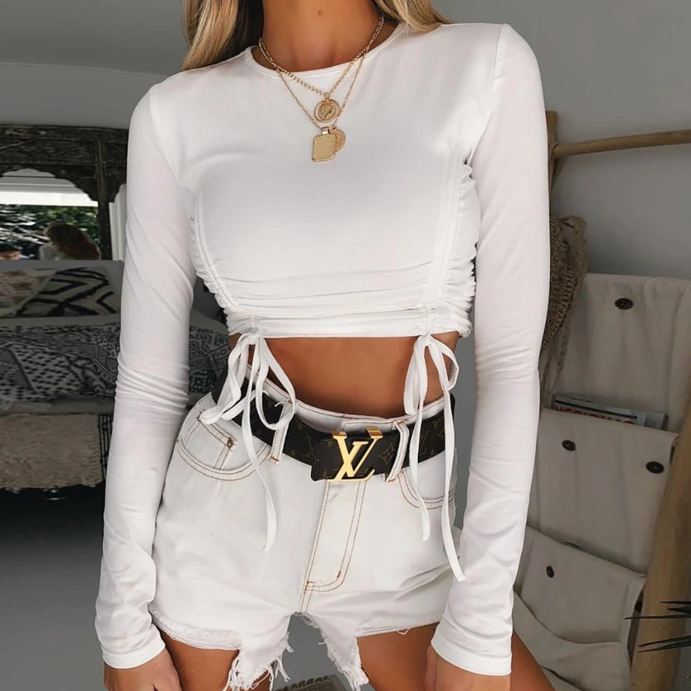 Tight-Fitting Nude Sexy Women's Short Long-Sleeved Top