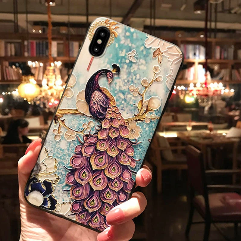 Compatible with Apple , Peacock relief phone case