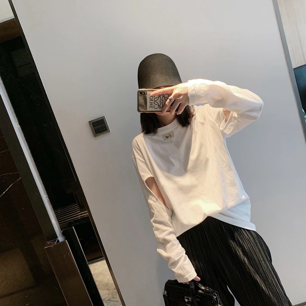Two-piece design openwork sleeve T-shirt