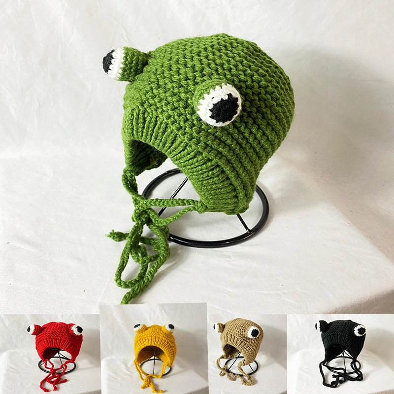 Ear Protection Wool Hat Female Cute Frog Big Eyes Wear Knitted Hat