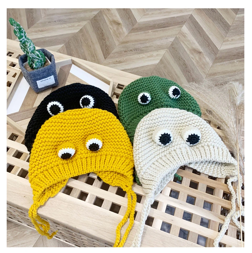 Ear Protection Wool Hat Female Cute Frog Big Eyes Wear Knitted Hat