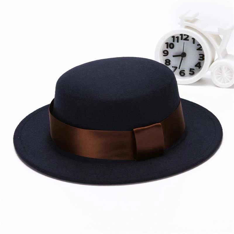 Solid color woolen top hat and flat brim hat