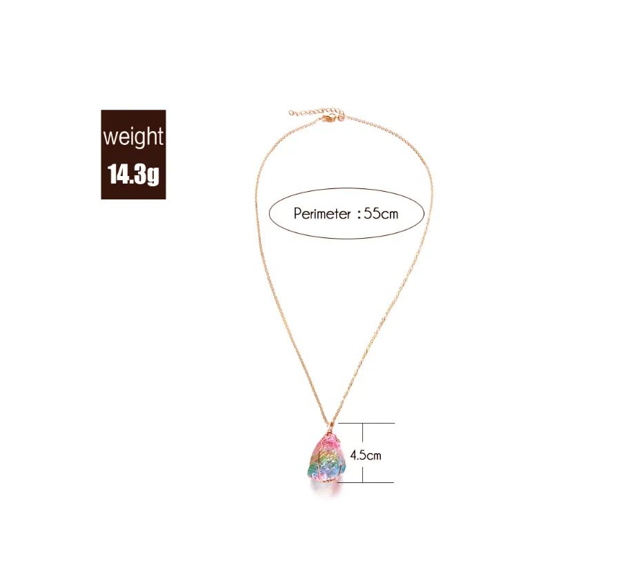 Seven Color Natural Raw Stone Winding Crystal Pendant Transparent Multi-Color Chain Necklace Necklace