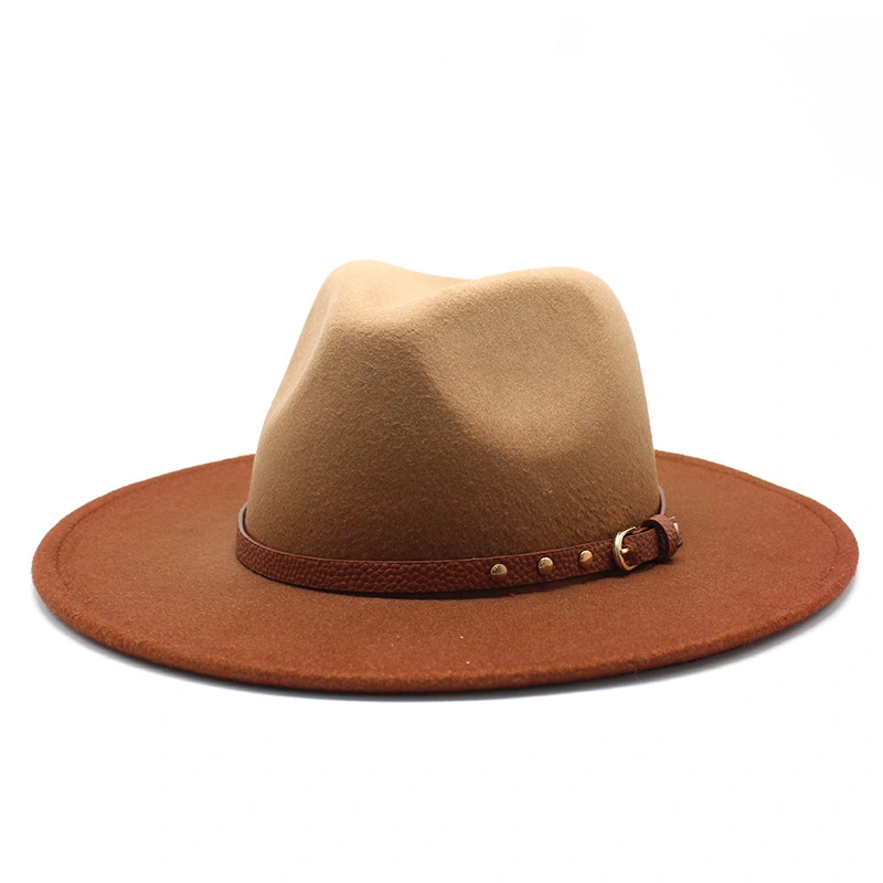 Two-tone jazz woolen hat with big brim