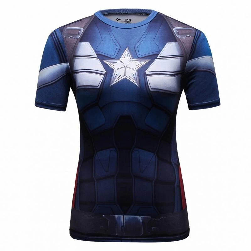 Tights, women's wear, super man fitness cycling, Batman training, fast running, round neck sports, short sleeved T-shirt.