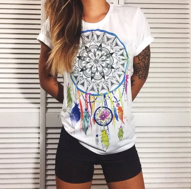 Summer fashion trend loose cotton black and white letter T-shirt print top