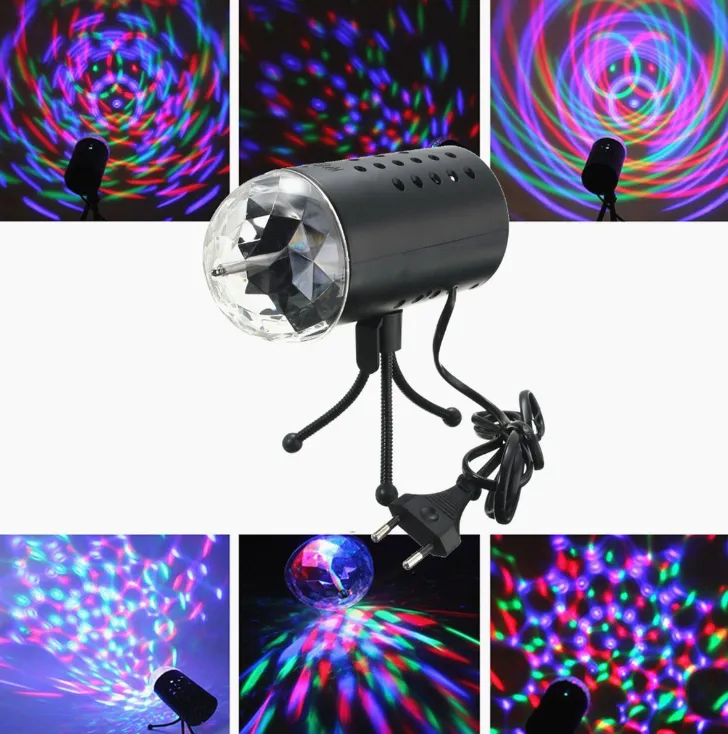 3W Full Color LED Crystal Voice Controlled Rotary RGB Stage Light DJ Disco Lamp Free Shipping