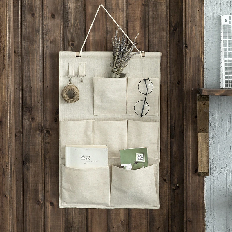 Cotton and linen primary color storage hanging bag wall-mounted multi-purpose storage bag hanging wall storage bag