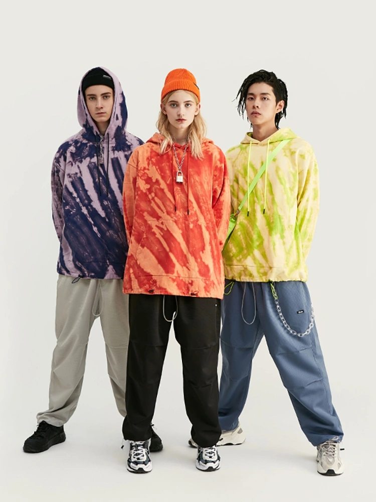 Color tie-dyed cotton hooded sweater