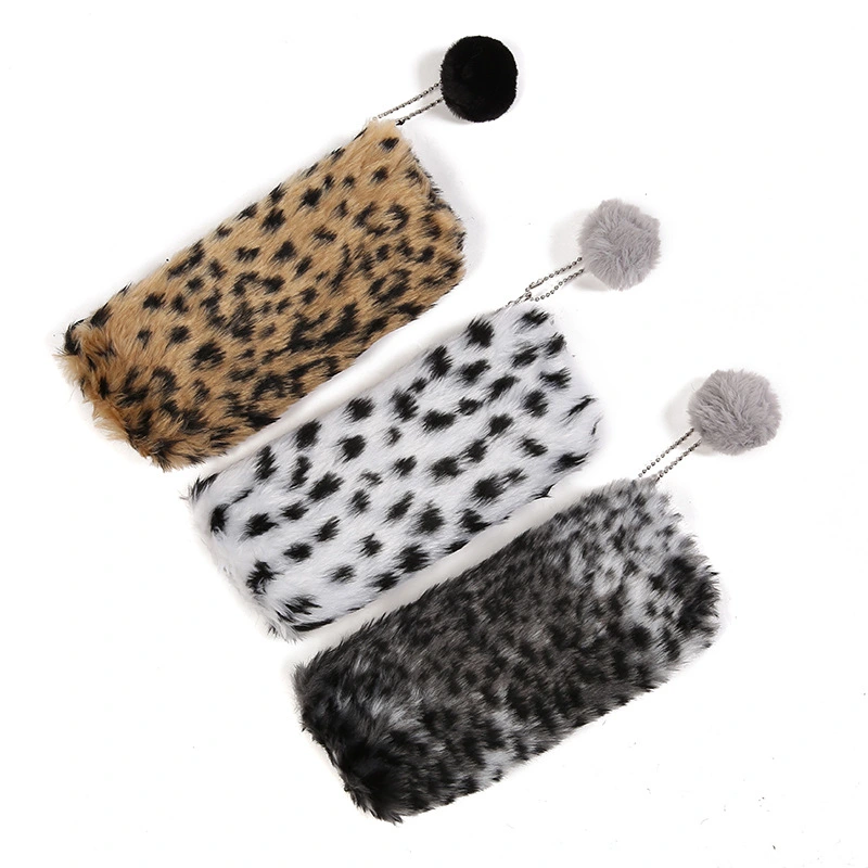 Leopard print plush pencil case