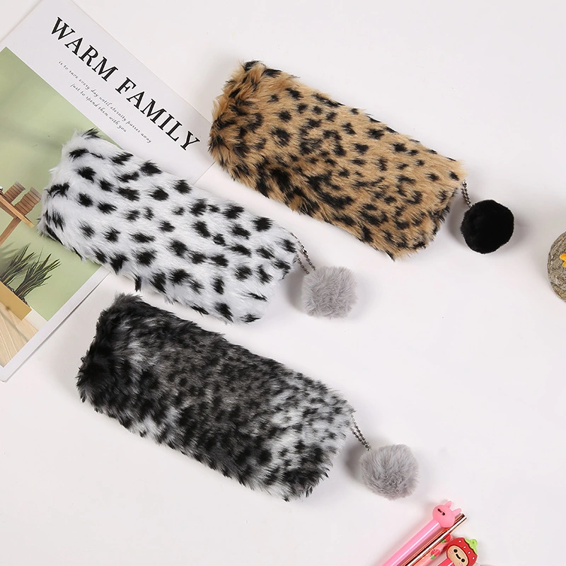 Leopard print plush pencil case