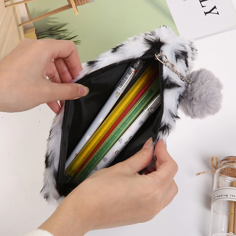 Leopard print plush pencil case