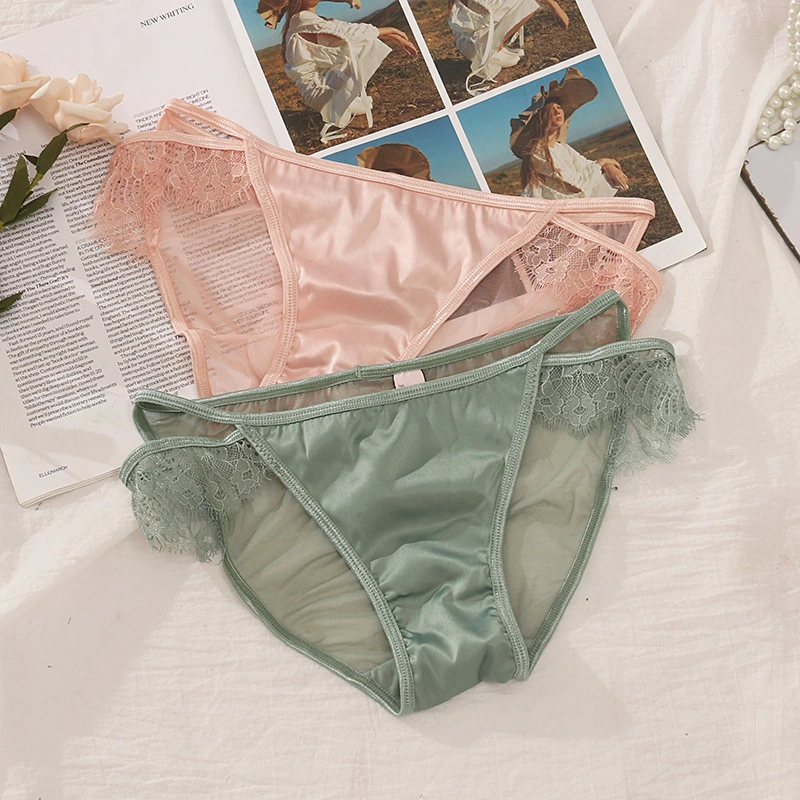 Lace Satin Women's Panties With Lashes