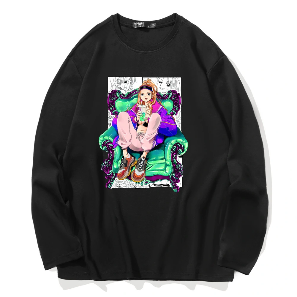 Loose Korean version of the long sleeve One Piece print shirt