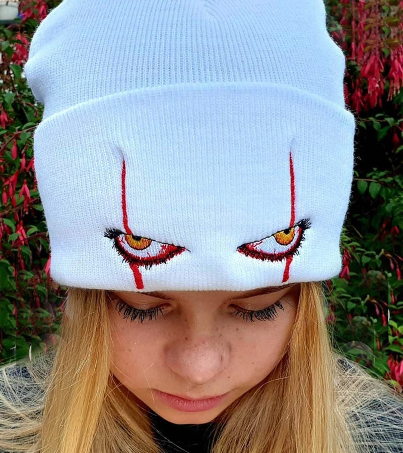 Scary clown eyes knitted hat