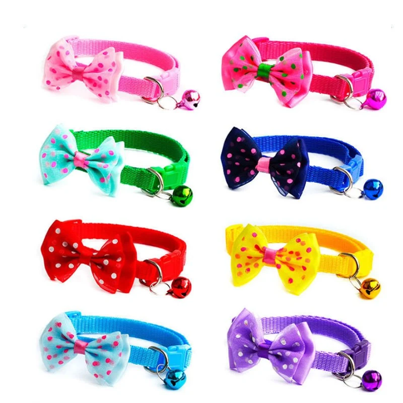 Adjustable bowknot cat bell nylon collar