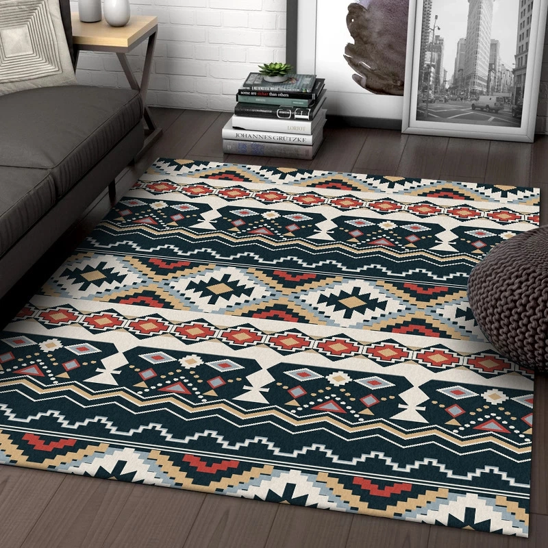 Bohemian Black And White Red Ethnic Style Carpet