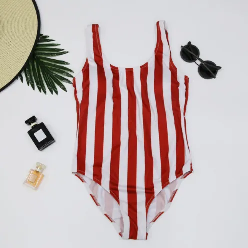 2021 new digital striped one-piece swimsuit