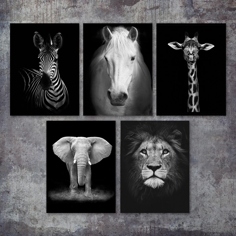 Black and white animal decorative painting