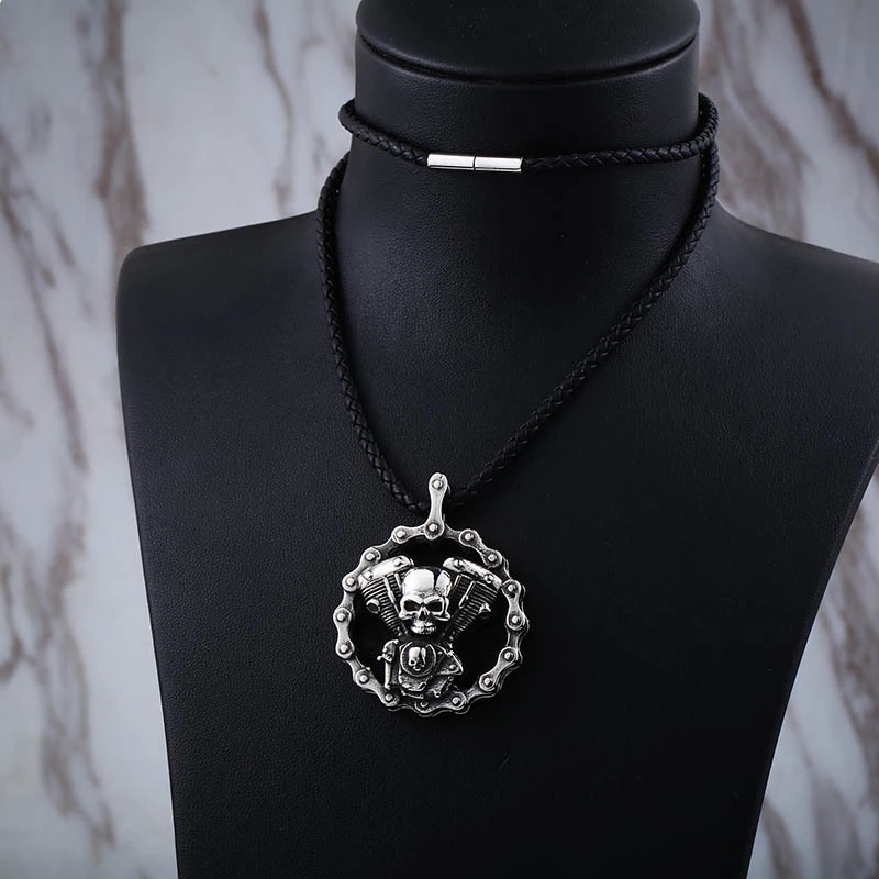 Punk Heavy Metal Skull Head Stainless Steel Pendant Necklace
