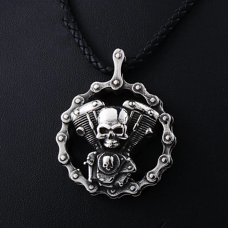 Punk Heavy Metal Skull Head Stainless Steel Pendant Necklace