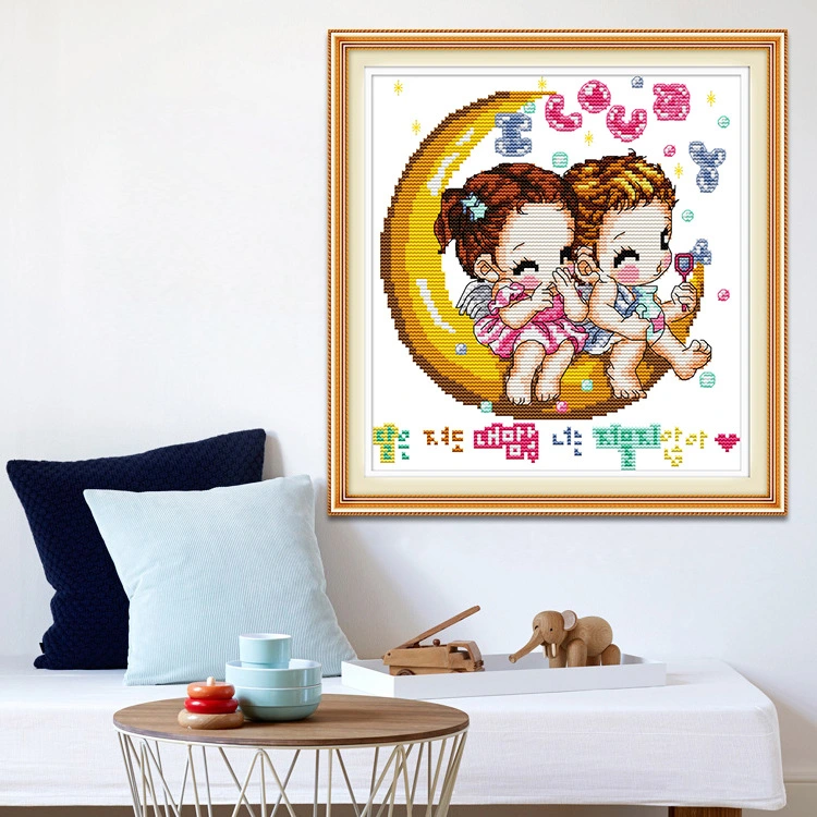 Moon cartoon embroidery painting