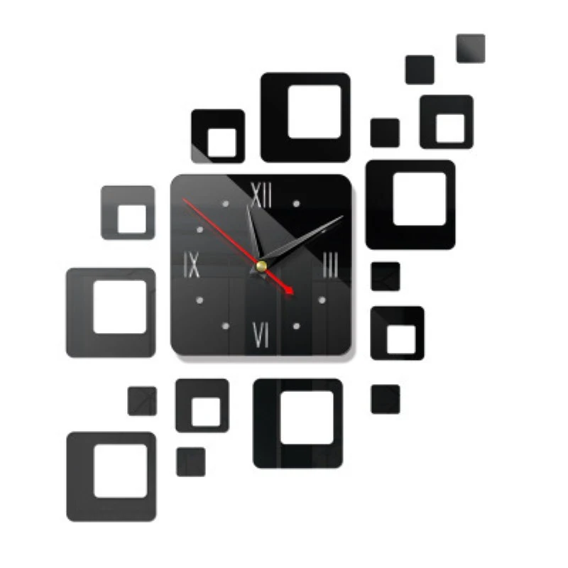 Factory direct sale diy3D three-dimensional decorative clock acrylic mirror clock square combination clock