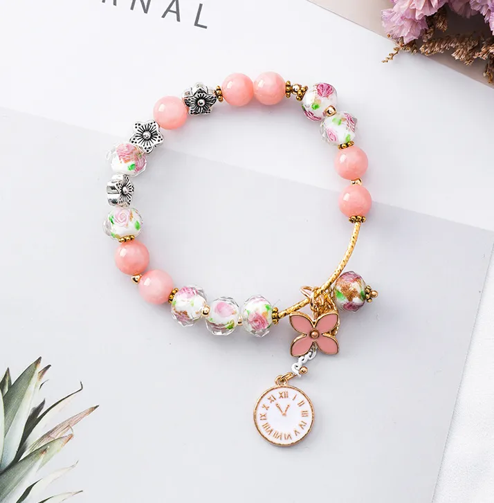 Retro flower crystal bracelet female simple ethnic wind clock leaf bracelet personality bracelet girlfriends students