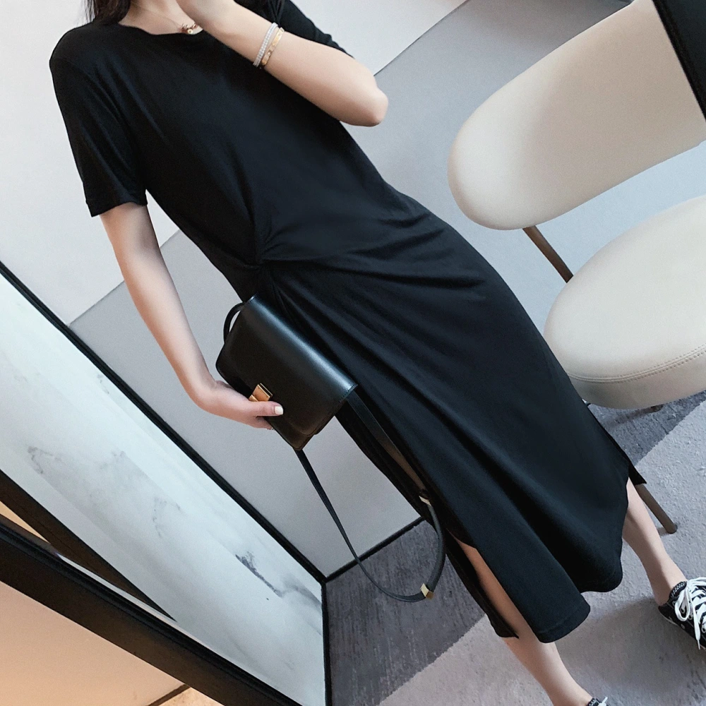 Draped dress with split skirt