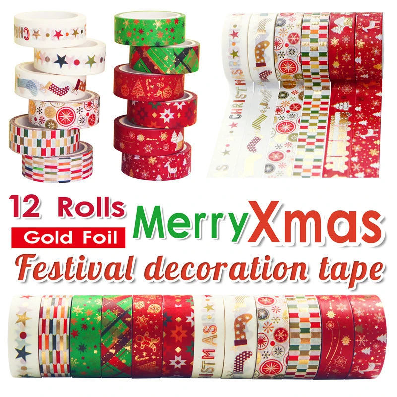 Set of 12 rolls Christmas paper tape